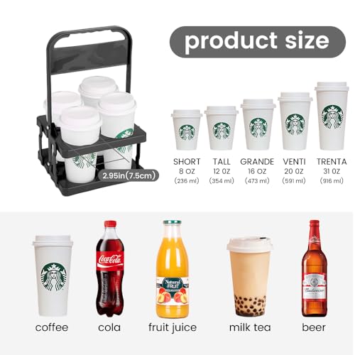 musbus Reusable Drink Carrier with Handle for Delivery Drivers, Portable Cup/Coffee Holder Accessories for Delivery, Foldable Drinks Caddy with Tray, Car Durable Plastic Festive Bottle, Vacation - color: Black, size: 4 CUP