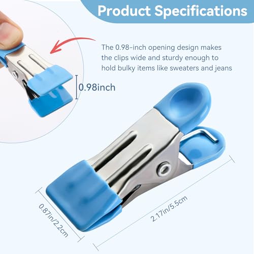 Heavy Duty Clothes Pins, 30 Pack 2.17 Inch Stainless Steel Chip Clips with Rubber, 6 Colors Metal Clothespins, Multipurpose Bag Clips for Food Storage, Laundry Clothesline, Socks (Multicolor) - color: Multicolor