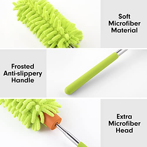 Duster for Cleaning, 10-29" Extension Pole, 2 Washable Heads, Green - color: Green, size: 2 Attachments