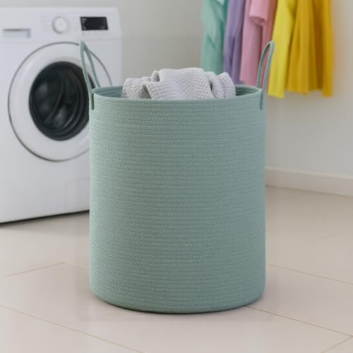Woven Laundry Basket, Nursery Hamper, 15x15x18 Inch, Green - color: Green