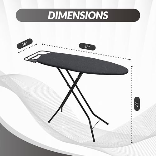 ZOES HOMEWARE 2026 Enhanced Ironing Board, Folding Iron Board with Retractable Iron Rest& Hook, 7-Level Height Adjustable Ironing Table with Thermo-Reflective Surface &10mm Thicken Pad, 43"x14"x36"