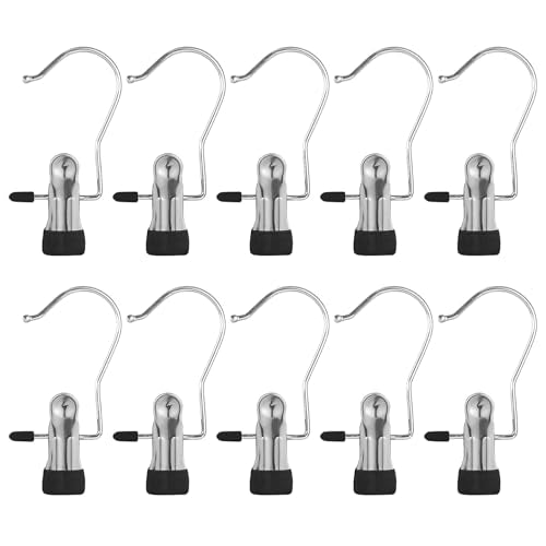 10-Pack Anti-Slip Hook Clips for Skirts Shorts Towels Boots Bulk Clips for Wardrobe Travel Pants Socks Handbag Clothes Hanger Clips for Closet Organizer Socks Towels Clips Heavy Duty Clothes Pins - color: Black
