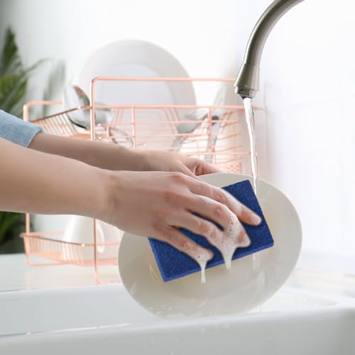 Hoolerry 100 Pcs Heavy Duty Scouring Pads Bulk for Kitchen Dish, Blue - color: Blue