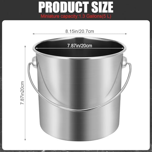 Hsei 2 Pcs Stainless Steel Bucket for Pet Cleaning, 1.3 Gallon Metal Bucket Water Pail with Handle for Fence Kennel Cage Garage Garden Workshop - size: 1.3 Gallon