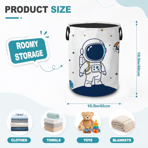 Laundry Hamper,Astronaut Outer Space Collapsible Laundry Basket with Handles,Rocket Planet Waterproof Oxford Cloth Clothes Organizer for Bedroom Bathroom Dorm Nursery,16 x 20 Inch - color: Astronaut Outer Space,Rocket Planet