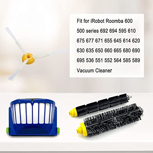 Replacement Accessories Kit for iRobot Roomba 600 Series 694 675 692 676 695 677 671 655 645 690 680 660 650 620 614 & 500 Series 595 585 564 robot 3 Bristle & 3 Beater Brush 8 Filter 8 Side Brush - size: 3+8+8
