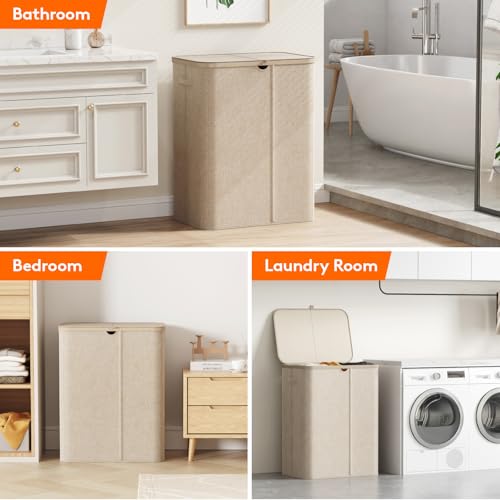 Lifewit 185L 3 Section Laundry Hamper with Lid, Laundry Basket, Beige - color: Beige, size: 185L