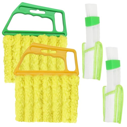 4 Pcs Blind Duster Kit, 7-Finger & Vent Tools, Yellow+Green - color: Yellow+green
