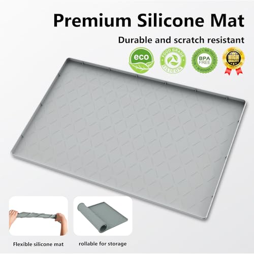 Mateeylife Under Sink Mat Kitchen Waterproof, Silicone Sink Tray 28"X19" - color: Light Grey, size: 19''W x 28''L