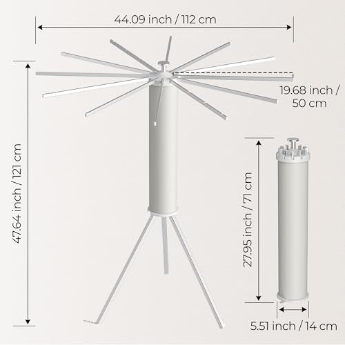 SUNOUTLY Tripod Clothes Drying Rack, Garment Rack Portable and Foldable Space Saving Laundry Drying Rack - Dryer Rack Clothing Floor Folding Balcony Bedroom Household (Silver(Aluminum), 12 rods) - color: Silver, size: 3 Legs - 12 Rods