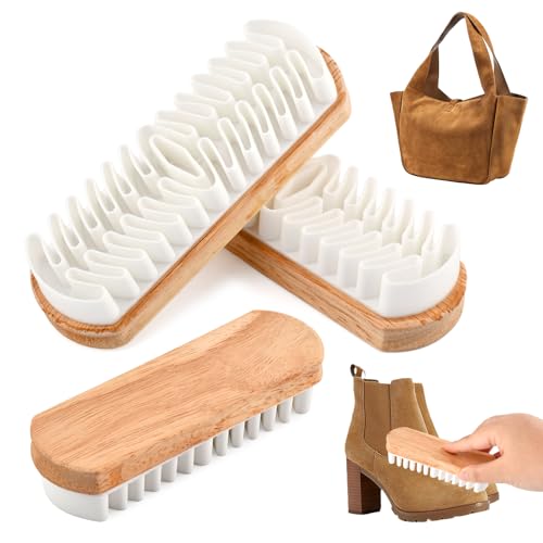 3pcs Suede Brush for Shoes,Nubuck Brush Suede Shoe Brushes and Eraser,Soft SuedeEraser Brushes Cleaner,Wooden Handle SuedeCleaningBrush for Boots Bags,Jacket,Purse,Sofa