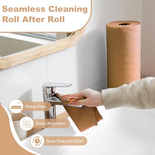 Jessy Home 2 Roll Reusable Paper Towels,100 Sheets Tear Away Microfiber Cleaning Cloth, Lint Free Cleaning Rags for Kitchen, Dishcloth,Household Cleaning Supplies - color: Dark Brown