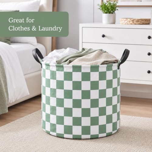 MAIZMZ 3 Pack Sage Checkered Storage Baskets Kids Hamper,Girls Room Decor,15.7"D x13.3"H, Waterproof Lining,Collapsible for Laundry, Toys, Clothes, Gift Set - color: 3 Pack Sage