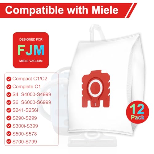 12 Pack 3D Airclean FJM Vacuum Cleaner Bags for Miele Compact C1 Compact C2