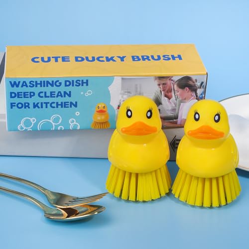 GTOTd Cute Duck Dish Brush(2 Pack) Ergonomic Palm Scrubber with Handle