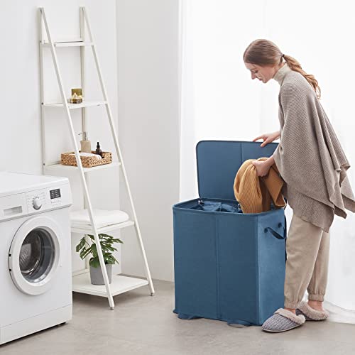 Lifewit Double Laundry Hamper with Lid, Removable Laundry Bags, Blue - color: Blue, size: 136L