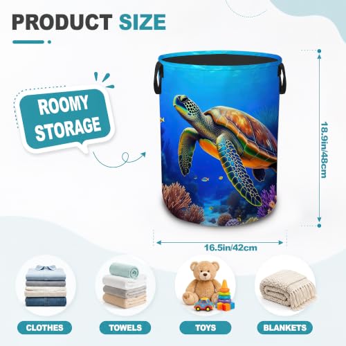 Sea Turtle Coral Dirty Clothes Hamper,Foldable Laundry Basket with Handles,Ocean Beach Waterproof Oxford Cloth Storage Bin for Bedroom Bathroom Nursery,16 x 20 Inch - color: Sea Turtle Coral,Ocean Beach