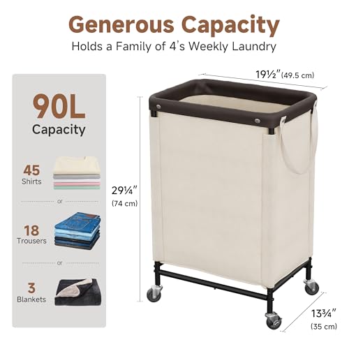 StorageWorks Laundry Hamper with Wheels and Removable Liner Bag, Beige, 90L - color: Beige, size: 90L(1-Section)