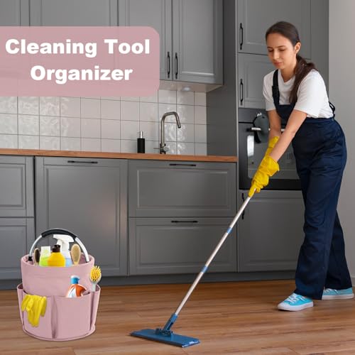 17L Cleaning Caddy with Handle, Cleaning Supplies Organizer, Foldable Storage Basket, Cleaning Supply Caddy, Portable Multi Cleaning Bucket Bag for Home, Garden (Pink) - color: Pink