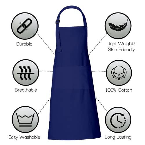RAJRANG 100% Cotton Cooking Apron with 3 Pockets Kitchen Chef BBQ Adjustable Bib Aprons for Women Men - color: Sodalite Blue