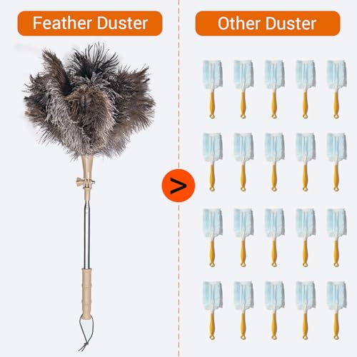 Extendable Ostrich Feather Duster, Natural Ostrich Feathers Long Handle Duster for Cleaning, 47” Soft & Fluffy Feather Duster for High Ceilings, Fans, Walls, Furniture, Home Dusting(A11-Ivory) - color: Ivory-a1