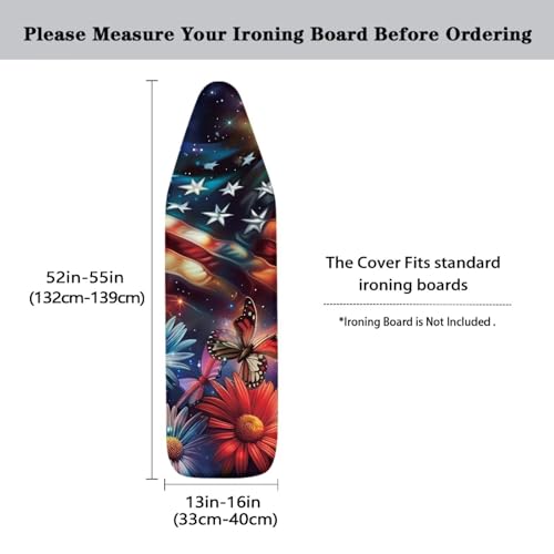 Butterfly 15x54 Ironing Board Cover USA Flag Elastic Edge Applicable Standard Size Iron Board Cover Comfortable Replacement - color: Butterfly Flower Flag