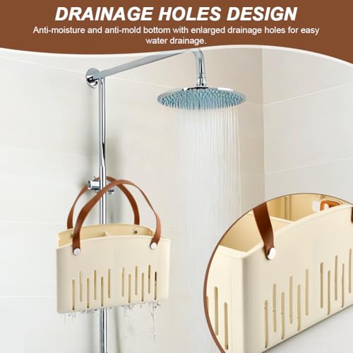 Portable Foldable Shower Caddy with Removable Divider, Bathroom Storage Organizer Tote with Handle & Drain Holes, Quick-Dry Shower Basket for College Dorm, Gym & Camping, Includes 1 Sponge