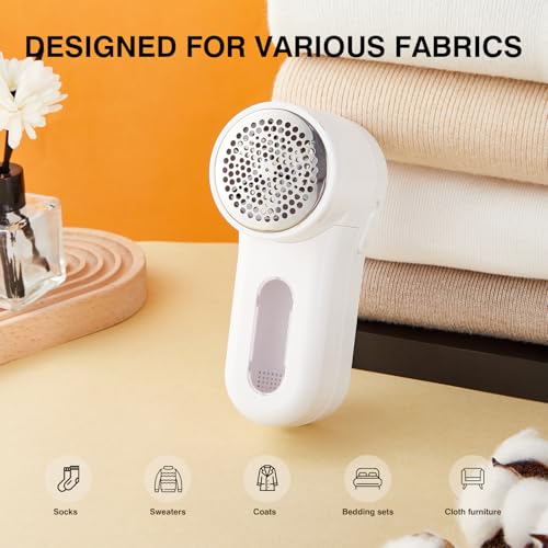 Fabric Shaver, Lint Remover Rechargeable, Electric Portable Sweater Defuzzer Digital LED Display to Remove Pilling for Clothes, Furniture, Sweater, (White with Five Shaver Blades) - color: White With Five Shaver Blades