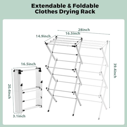 BAKON Space Saving Foldable Clothes Drying Rack, Extendable Rustproof Laundry Rack for Indoor Outdoor Use, No Assembly Required, Suitable for Bathroom Laundry Room Apartment RV, Gray, 2 Mesh - color: White+2 Mesh