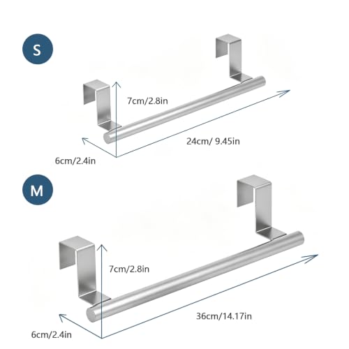 Silver Kitchen Organizer-1PCS,Metal Over Kitchen Cabinet Door Towel Bar Holder for Hand, Dish (9 inch Long) - color: Silver, size: Small