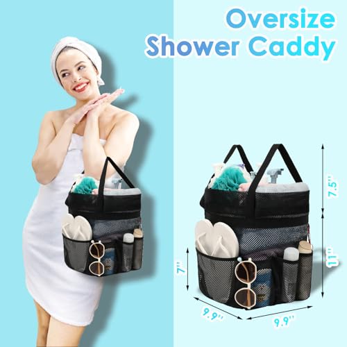 Fammart Mesh Shower Caddy Portable with Drawstring, Dorm Room Essentials for College Girls Guys, 8-Pocket Extra Large Shower Bag Basket Tote for Camping Beach Gym Travel Toiletry Bathroom - color: Black, size: Drawstring Closure