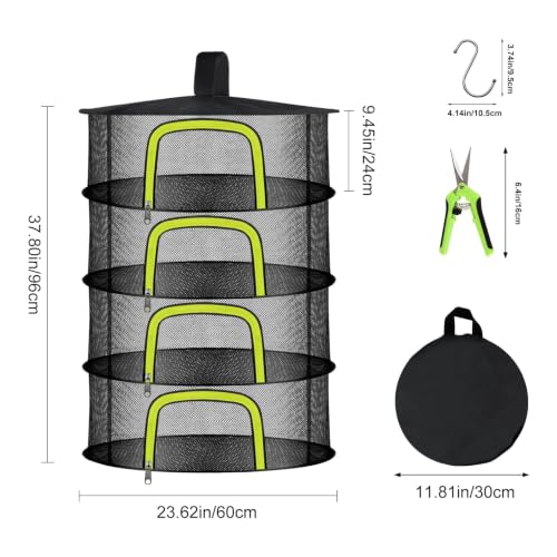 Doacpr 4-Layer Hanging Herb Drying Rack, Foldable Mesh Net with Zipper - size: 4 Layers-23.62''