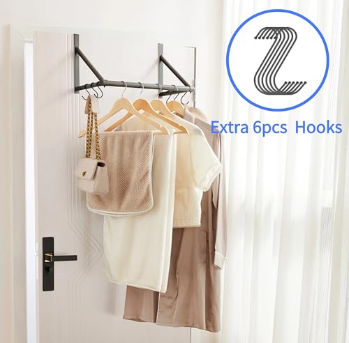 Over The Door Clothes Drying Rack, Dark Gray 6 Hooks Metal Hanger - color: Dark Gray