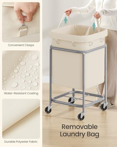 SONGMICS Laundry Basket with Wheels, 170L, Steel Frame, Removable Bag - color: Dove Gray + Cream White, size: 140 L (2-Section)