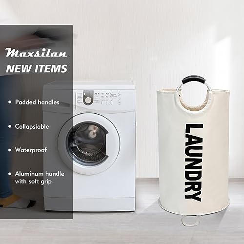 Maxsilan 90L Large Laundry Basket Bag, Collapsible Tall Hamper, Beige - color: Beige, size: 90L