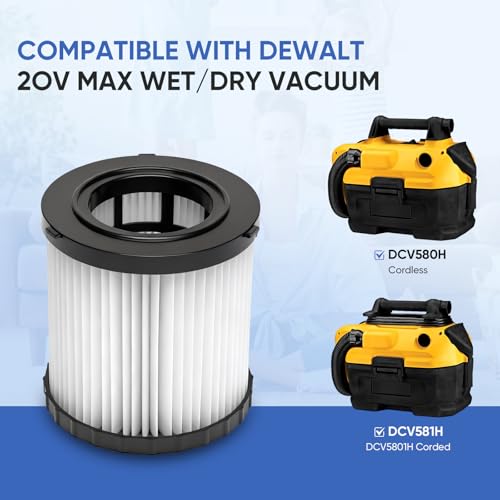2 Pack DCV5801H Replacement Filter Compatible with DEWALT DCV580H, DCV581H 20V MAX Wet Dry Vacuum, with 4 Foam Sleeve Filters & 1 Brush, Washable and Reusable - color: 2 Pack