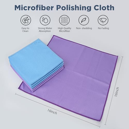 SINLAND Microfiber Glass Polishing Cleaning Cloths, 16x16In, 6Pack - color: 3 Blue +3 Purple