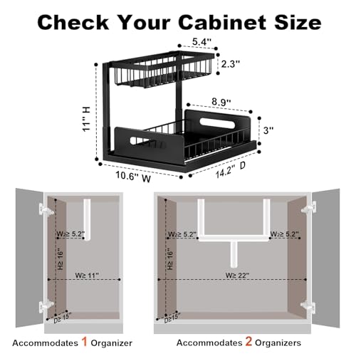 REALINN Under Sink Organizer, L-Shaped 2 Tier Pull Out Cabinet Organizer - color: Black, size: 2 Pack