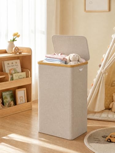 IEGrow Laundry Hamper with Lid,110L Laundry Basket with Mesh Bags,Oatmeal - color: Oatmeal, size: 110L