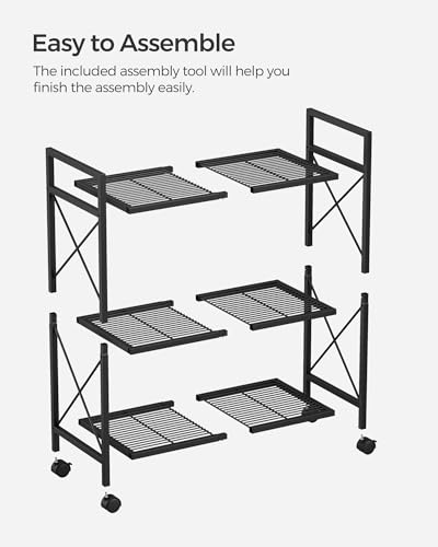 SONGMICS 3-Tier Steel Storage Rack with Wheels, Mesh Shelving Unit - color: Black, size: 3 Tiers (23.6"W)