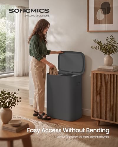 SONGMICS Laundry Hamper with Lid, 160L Double Laundry Basket, Steel Frame - color: Slate Gray