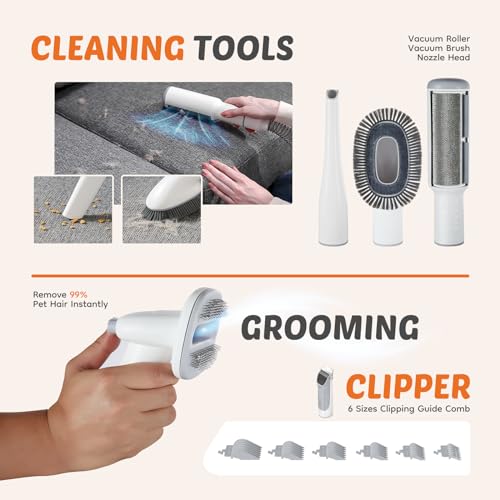 NEWBULIG Pet Grooming Vacuum Kit for Cats and Dogs, 3 Suction Modes - color: White, size: 13.2"×5.9"×8.1"