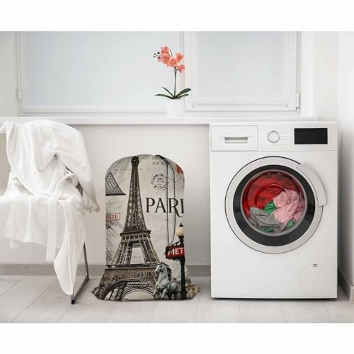 Swono Paris Large Laundry Bag Washable Large Dirty Clothes, France Eiffel Tower French Post City Marks Flower Wreath Stamp Drawstring Organizer Bag, Fit Hamper Basket Camp Travel Home Home, Grey - color: Paris