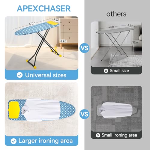 APEXCHASER Foldable 7-Level Heigh Adjustable Ironing Board with Iron Rest - color: Blue and Yellow