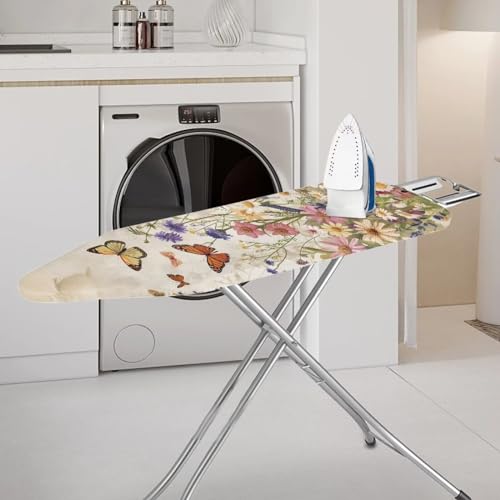 Butterfly Ironing Board Cover and Pad Floral, Non Stick Scorch and Stain Resistant 15x54 Fasteners Elastic Edge with Protective Scorch - color: Butterfly Floral