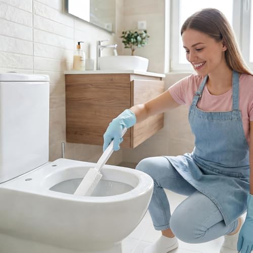 6 Pack White Extended Handle Toilet Brush, Bubble Pumice Stone, Hanging Design, Plastic Material, 13.4 Inch (34cm) Total Length (13.5cm Pumice + 20.5cm Handle), Powerful Stain Remover for Multiple Sur - color: White