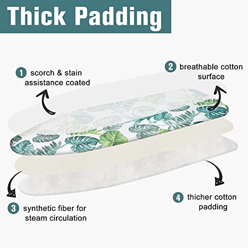 Ironing Board Cover and Pad 15" x 54", 4 Layers Extra Thick Iron Board Cover, Standard Size Ironing Board Cover Scorch Resistant Elastic Edge and Loop Fastener Strap - color: Monstera Leaf, size: 15" x 54"