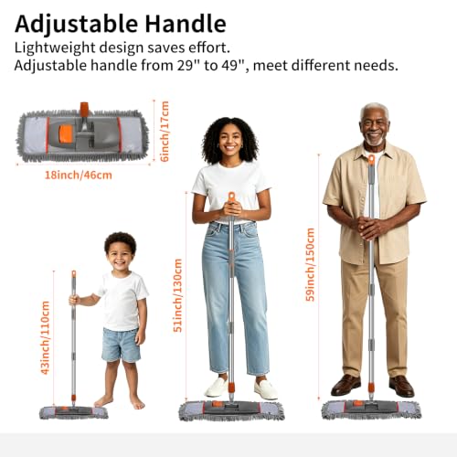 18-inch Microfiber Dust Mop with 4 Washable Pads, Stainless Steel Handle, Dual Dry & Wet Cleaning, Safe for Hardwood Vinyl Laminate Marble Floors, Flexible Pivoting Head for Corners & Wall Dusting - size: 18-inch