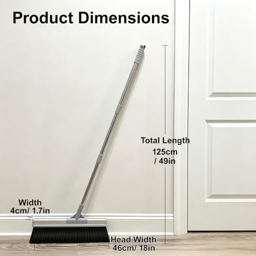 CTIME 18" Wide Outdoor Broom, Stiff Bristles Heavy Duty Broom, 50" Long