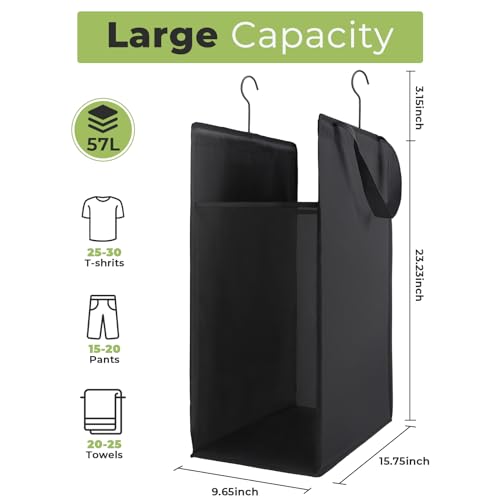 FENTEC 1 Pack Black Hanging Laundry Hamper,Laundry Hamper Bag with Handles - color: Black, size: 1 Pack-one Section